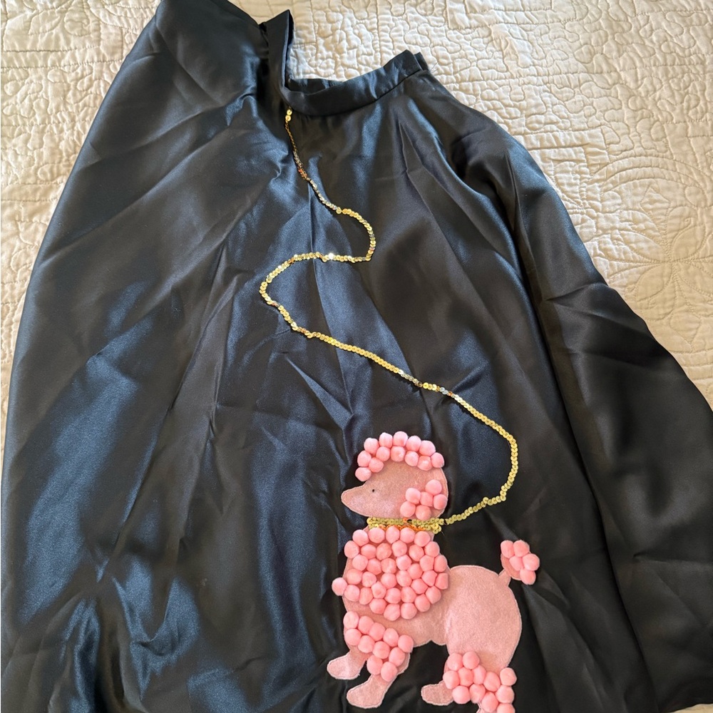 Chic Black A-Line Skirt with Pink Poodle Embellishment